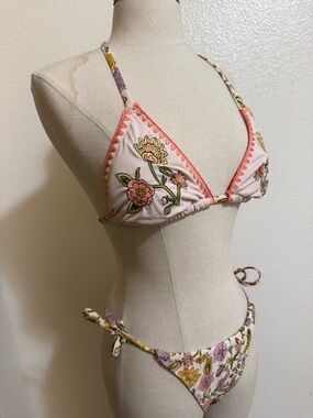 Floral Embroidered Pink Triangle Bikini Top - Women Intimates & Sleepwear